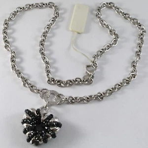 Necklace Silver 925, Rolo ' with Heart Pendant Milled And Spinel Black - Picture 1 of 11