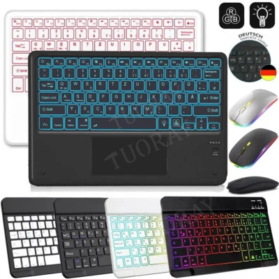 QWERTZ Tastatur Funk Maus Kabellos Keyboard Bluetooth Für PC iPad Layout Deutsch - Bild 1 von 4