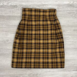 NWOT Vintage Escada by Crisca Brown Plaid Wool Mini Skirt Size 6 US European 34