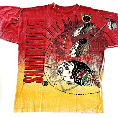 Camisa Magic Johnson Vintage 1991 NHL Chicago Blackhawks Estampado Completo Hombres Grande Foto 1 de 4
