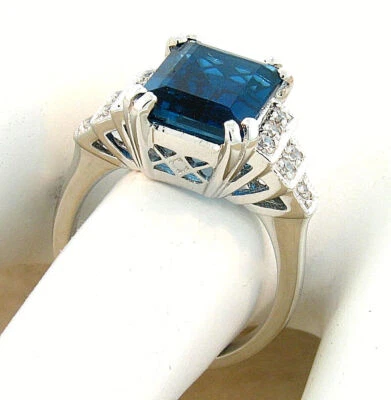 GENUINE 4 CT LONDON BLUE TOPAZ DECO ANTIQUE STYLE 925 STERLING SILVER RING  #616 - Image 1 of 4
