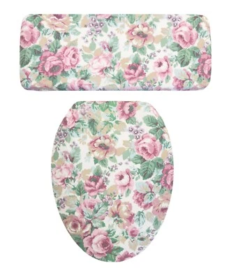 Juego de cubierta de asiento de inodoro y tapa del tanque decoración baño vintage descoloridas rosas rosadas polvorientas Foto 1 de 2