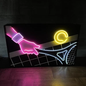 Vintage FANCY NEON Box Light TENNIS Sweeping Effect Tested Working RARE HTF - Picture 1 of 21