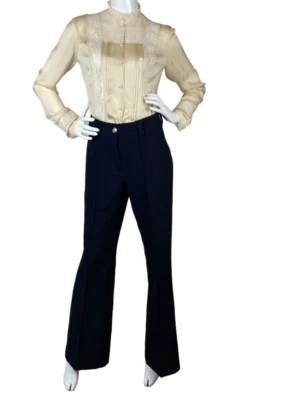 Bebe женщин широкие ноги на заказ понте сшитый складки брюки темно-синий размер 4 новый с Ярлыками - Изображение 1 из 4