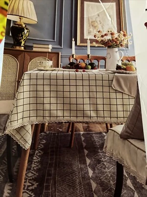 RUOYU MANTEL LINO TEXTURIZADO 55” X 70” Rectangular Encaje Borde Poliéster/Visco Foto 1 de 4