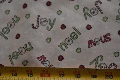 By 1/2 Yd, Red & Green Christmas-Theme on Tan Quilt Cotton/Spectrix/Stubbs N4011 - Image 1 of 4