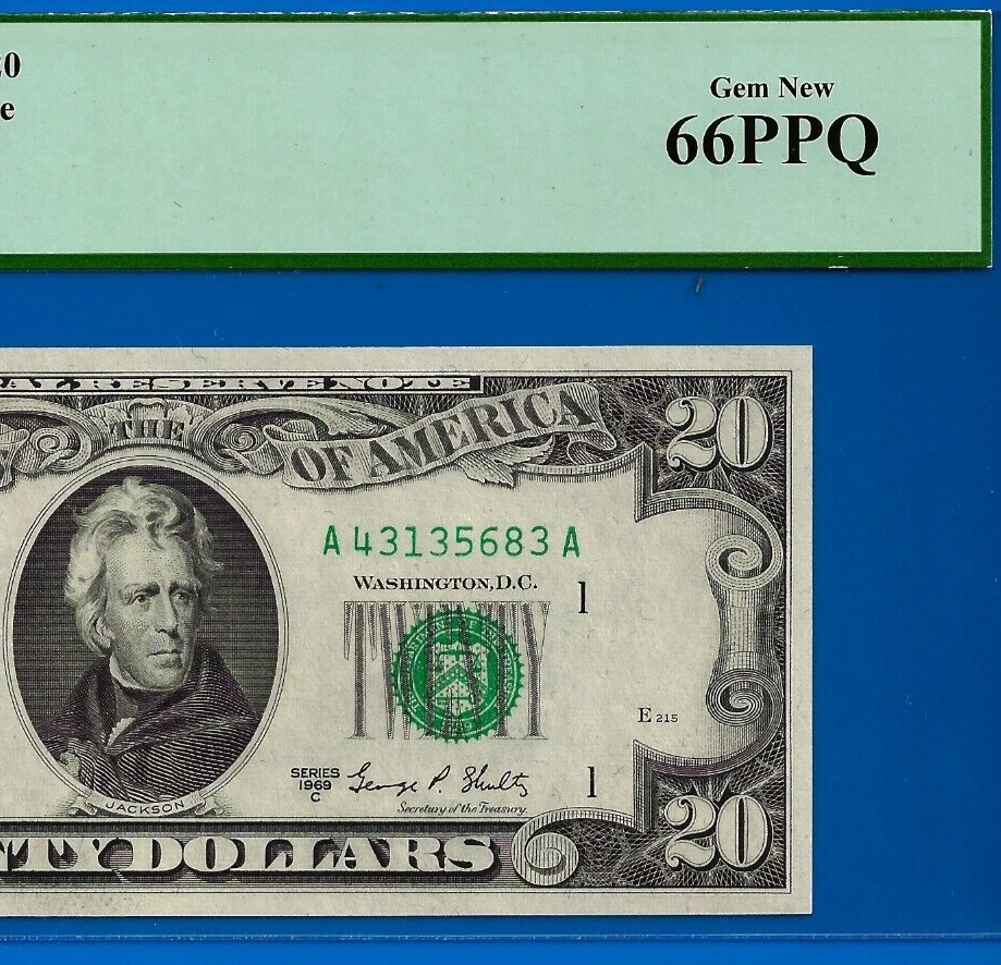 1969C $20 Federal Reserve Note PCGS 66PPQ wanted Boston Fr 2070-A - Image 1 of 3