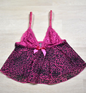 BCBG Generation Lingerie Top Camisole Babydoll Tank Pink Black Leopard Print