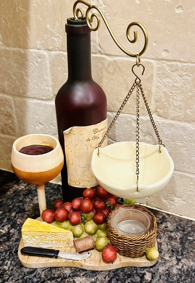 Calentador de aceite/cera Tealight vino y uva y queso con bandeja colgante Foto 1 de 4