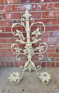 Vintage Wrought Iron Double Candle Holder Wall Sconce Ancanthus Leaf And Flowers - Picture 1 of 5