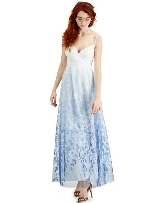 Trixxi Juniors' Ombré Floral Sequined Gown White/Blue Size 5 $159 - Image 1 of 4