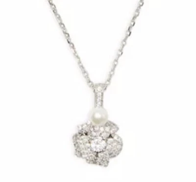 Kate Spade Buquê de Flores Prata Mini Colar de Pérolas e Flores Novo com etiquetas - Bolsa de Presente - Imagem 1 de 4