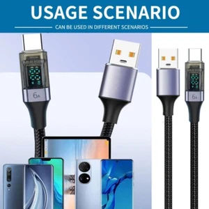 Heavy USB A to Type C Data Sync Cable 66W with LED Display for Devices - Picture 1 of 14