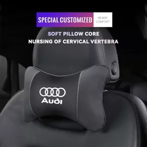 Cuscino poggiatesta per auto in pelle logo AUDI / S LINE - Diversi Colori - Picture 1 of 17