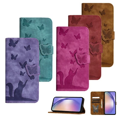 For iPhone 11 12 13 14 Pro Max XS 8 Flip Stand Printing Cat Butterfly Phone Case - Image 1 of 4