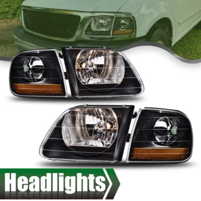 Par de faros negros + luces de esquina aptos para Ford F150/99-02 Expedition 97-03 Foto 1 de 4