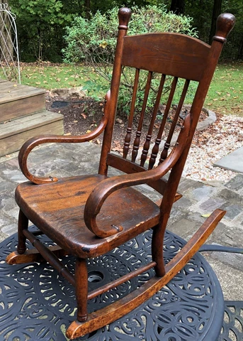 ANTIQUE OAK CHILDS CHILDRENS OR LARGE DOLL ROCKER ROCKING CHAIR Cover