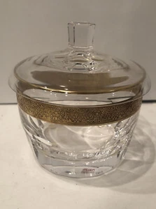 Plato de caramelo con tapa Moser República Checa vintage dorado firmado 4”D X5”H - Imagen 1 de 12