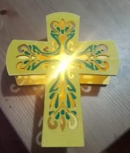 small yellow green scrolls cross tealight battery powered accent light - Picture 1 of 3