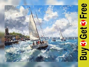 Sailboats at Sea 5"x7" Print on Matte Paper | Stunning Nautical Artwork - Picture 1 of 7