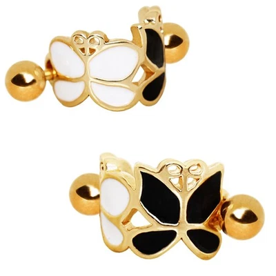 Gold Plated Black and White Butterfly Cartilage Ear Cuff - Image 1 of 4