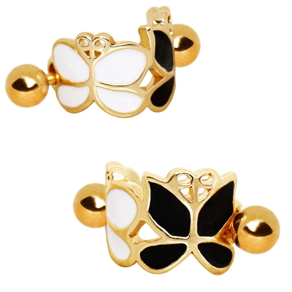 Gold Plated Black and White Butterfly Cartilage Ear Cuff - Image 1 of 4