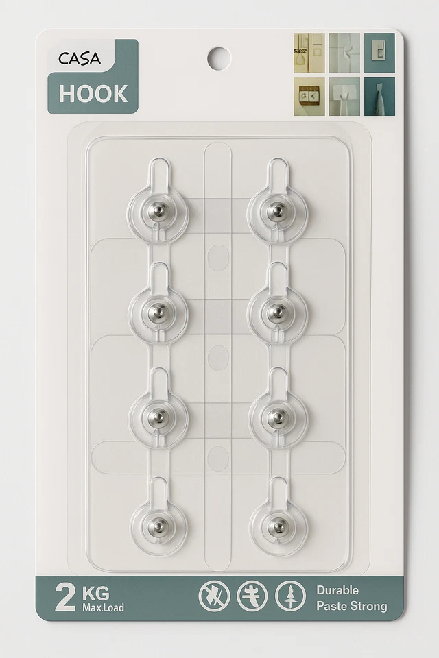 8PCS Transparent Adhesive Wall Hooks – 2KG Load, Damage-Free, Compact Design - Image 1 of 1