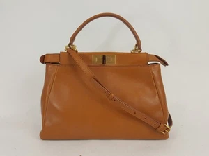 Fendi Peekaboo Caramel Brown Leather Top Handle Crossbody Bag Handtasche - Bild 1 von 11