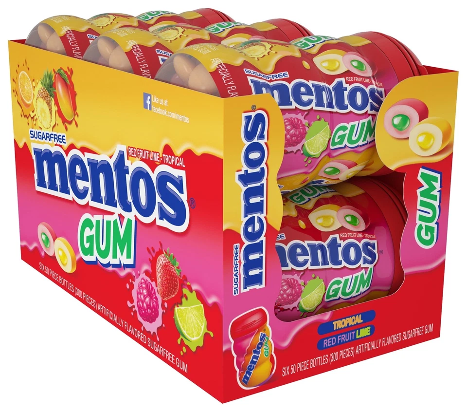 Goma Mentos, limão de frutas vermelhas tropicais, sem açúcar, 50 peças (pacote com 6) - Imagem 1 de 1