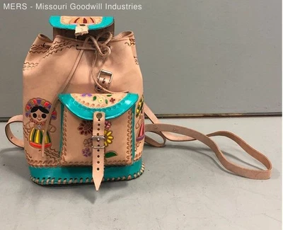 Tan & Teal Indian Inspired Backpack Purse - Image 1 of 4