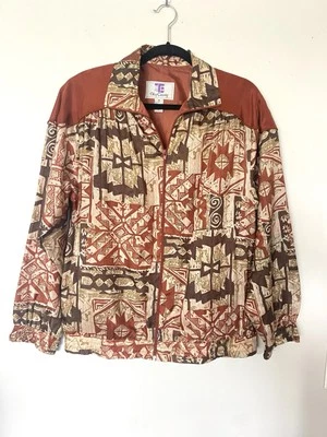 Vintage Oleg Cassini Mujer Marrón Manga Larga 100% Seda Talla M Foto 1 de 4