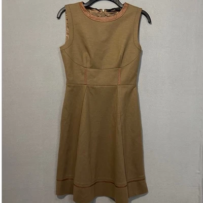 Платье Elie Tahari из шерстяной смеси женское размер 4 кожаная отделка покрой с широкой юбкой коричневое роскошное - Изображение 1 из 4