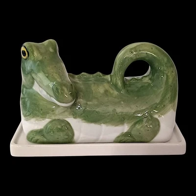 Vintage Alligator Butter Dish Ceramic Florida Louisiana Swamp Alcatraz Japan MCM - Image 1 of 4
