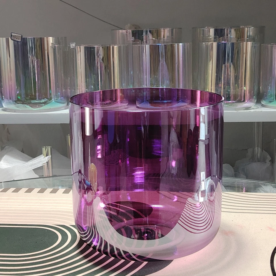 Cosmic Clear Sound Bowl Colored A# Pineal Chakra Quartz Crystal Singing Bowl 6"