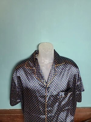Tony & Candice Pijama Camisa Satén Botón Ropa de Dormir Azul Dorado Para Hombre Talla XL  Foto 1 de 4