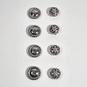 Button Covers 2-Sets Silver Tone Mixed Pattern 80's 90s Victorian, Southwestern - Picture 1 of 6