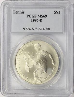 1996-D $1 Olympics Tennis Silver Dollar Commemorative PCGS MS69 - Image 1 of 4