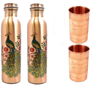 Copper Peacock Design with 2 Tumbler copper water Bottle 950ml +300ml - Bild 1 von 7