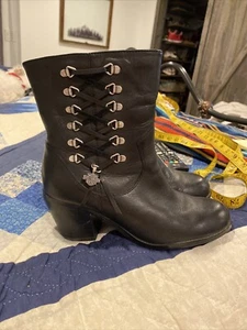 Harley Davidson Boots Black Leather Corset Lace Up With Charm Sz 7 - Picture 1 of 7