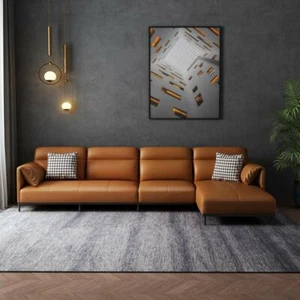 Ledersofa Couch Wohnlandschaft Garnitur Design Modern Sofa Ecksofa L-Form Orange - Bild 1 von 8