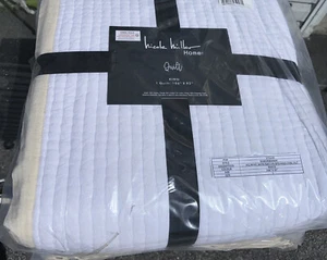 NICOLE MILLER HOME Summer Quilt Linen Border king size white natural NEW NWT - Picture 1 of 7