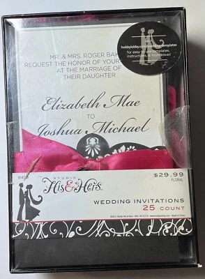 STUDIO HIS HERS wedding 25 each invitations envelopes pocket reply card gothic - Image 1 of 3