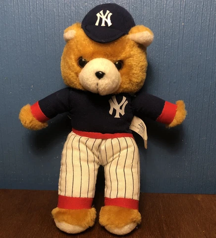 VINTAGE New York Yankees Teddy Bear Stuffed Plush Toy - 90s Steven Smith 9” MLB Cover