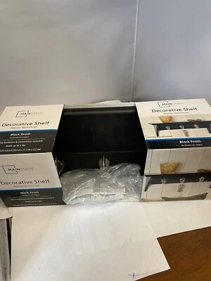 MAINSTAYS DECORATIVE BLACK DISPLAY WALL MOUNTING SHELF WITH TOWEL KEY HOOKS - Image 1 of 4