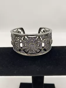 Gunmetal Gray Cuff Bracelet With Violet Purple Crystals - Picture 1 of 6
