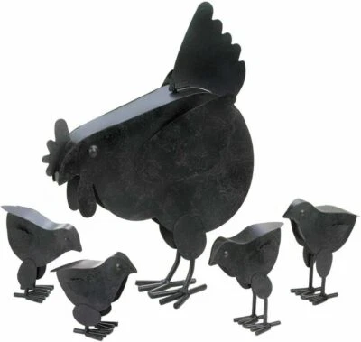 Escultura de gallina de metal rústico con cuatro pollitos para decoración de jardín de 14,5 pulgadas de alto Foto 1 de 4