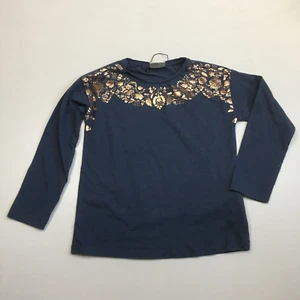 NWOT ZARA Dk Blue Rose Gold Foil Floral Print Long Sleeve Shirt Girls Coll sz 5T - Picture 1 of 7