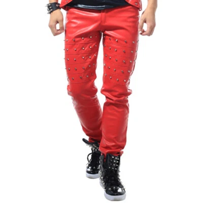 Мужчины влажный вид искусственной кожи с заклепками брюки ночной клуб брюки шоумен костюм - Изображение 1 из 4