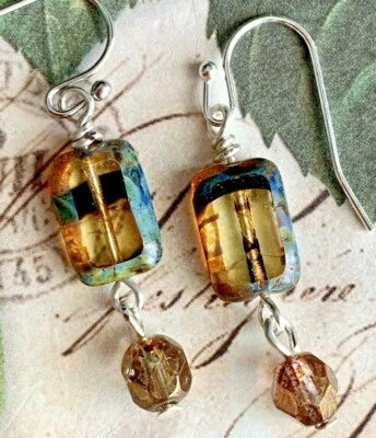Silver and Tiger Eye Picasso and Crystal Earrings. Bohemian - Image 1 of 2