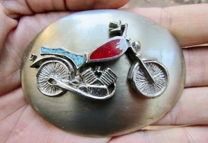 Vtg MOTORCYCLE Belt Buckle ART Turquoise Inlay Chopper Outlaw MC Silver RARE VG+ - Picture 1 of 4